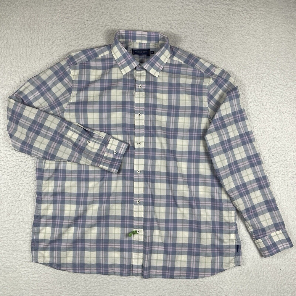 Vineyard Vines Shirt Mens XXL Purple Blue Plaid Preppy Casual Workwear Office